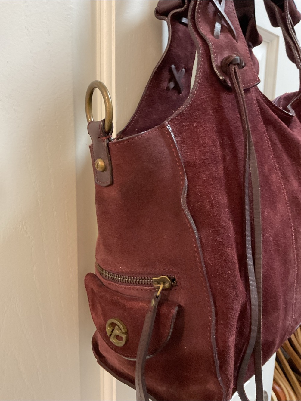 Francesco Biasia Bag in Deep Burgundy Suede with Matching Leather Trim - Picture 5 of 6